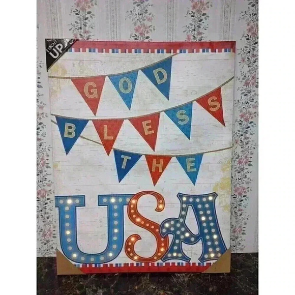 Kirkland's Light Up Poster Sign God Bless The USA Red White Blue Wall Hanging - Picture 6 of 8